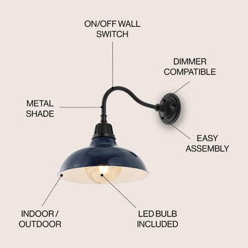 Aurora 12.25" Farmhouse Industrial Indoor/Outdoor Iron LED Gooseneck Arm Outdoor Sconce - JONATHAN Y